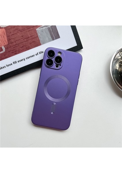 iPhone 14 Pro Metalik Boya Manyetik Emme Cep Telefonu Kılıfı (Yurt Dışından)