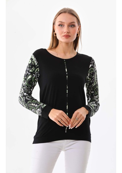 Kadın Kolları Desenli Uzun Kol Bluz 23320 Siyah modelleri