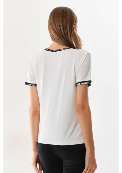 Kadın V Yaka Kısa Kol Bluz 23176 Ekru fırsatları