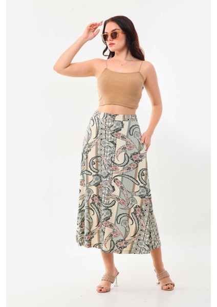 Kadın Desenli Cepli Maxi Etek 23399 Siyah