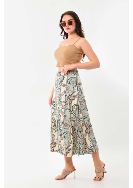 Kadın Desenli Cepli Maxi Etek 23399 Siyah modelleri