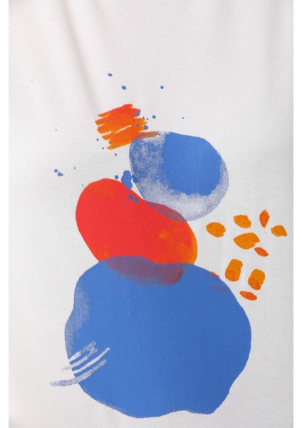 Kadın Desenli Kısa Kol Penye Bluz 23003 Ekru fırsatları