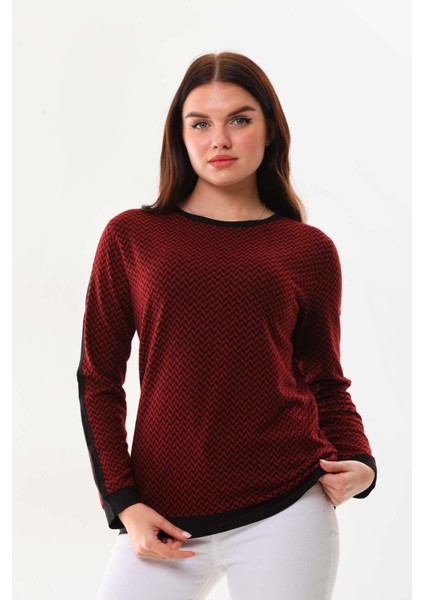 Kadın Desenli Uzun Kol Bluz 23519 Bordo