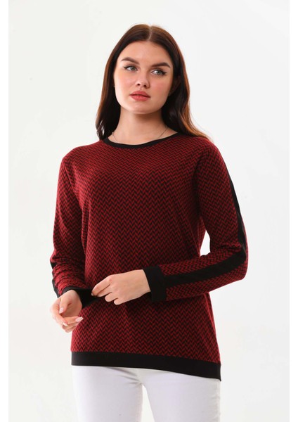 Kadın Desenli Uzun Kol Bluz 23519 Bordo