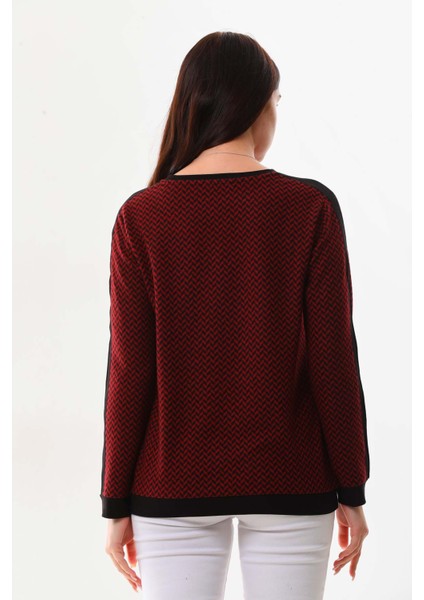Kadın Desenli Uzun Kol Bluz 23519 Bordo