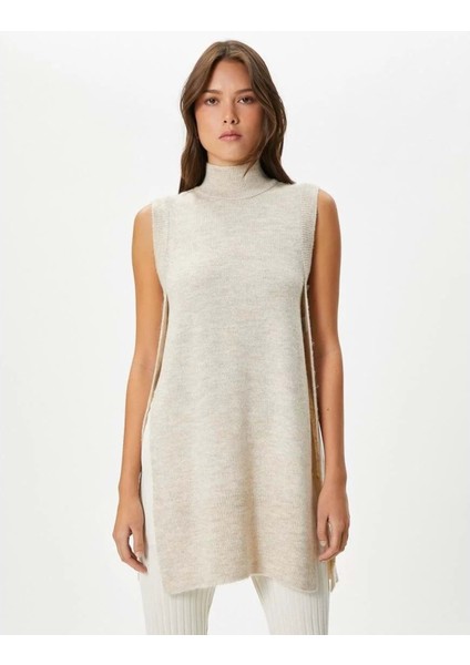 Triko Yelek Balıkçı Yaka Yanları Yırtmaç Detaylı - Koton - 4WAK20004HT - Bej - Xl fiyatları