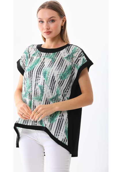 Kadın Desenli Asimetrik Kesim Bluz 19485 Siyah