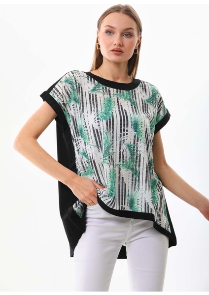 Kadın Desenli Asimetrik Kesim Bluz 19485 Siyah modelleri