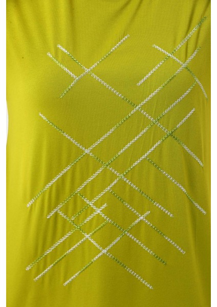 Kadın Çizgi Desenli Kısa Kol Bluz 23166 Yağ Yeşili modelleri