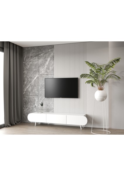 ENWOOD REGULUS Beyaz 3 Kapaklı Ahşap Ayaklı 180 cm Modern Tv Ünitesi