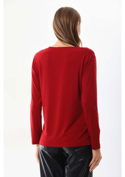 Kadın Desenli Uzun Kol Bluz 23525 Bordo