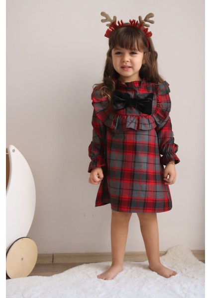 Kids Kırmızı Ekose Elbise