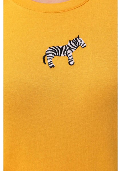Kadın Zebra Desenli Kısa Kol Bluz 23118 Sarı fırsatları