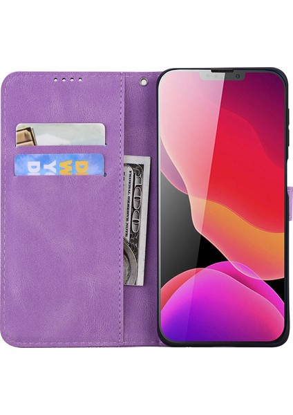 - 9117 Samsung Galaxy A13 4g Kabartmalı Kelebek Çiçek Deri Folyo Cüzdan Bilek Kayışı Kart Yuvaları Tutucu Çevirmeli Telefon Kılıfı (Yurt Dışından)