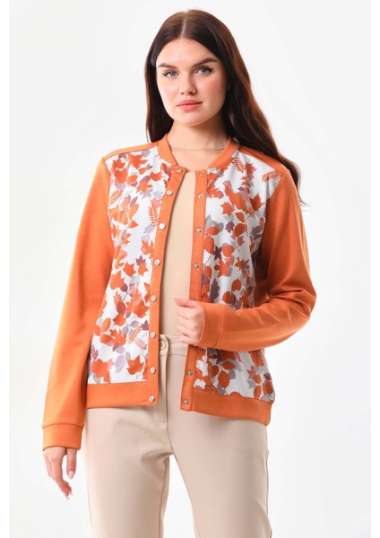 Kadın Desenli Düğmeli Ceket 23969 Kiremit
