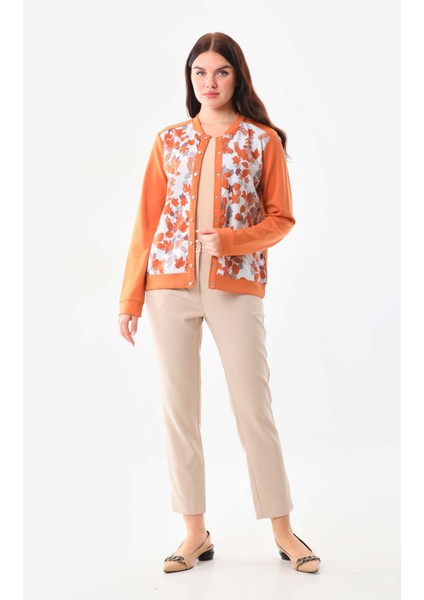 Kadın Desenli Düğmeli Ceket 23969 Kiremit fiyatları