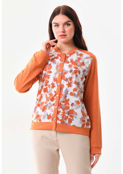 Kadın Desenli Düğmeli Ceket 23969 Kiremit modelleri