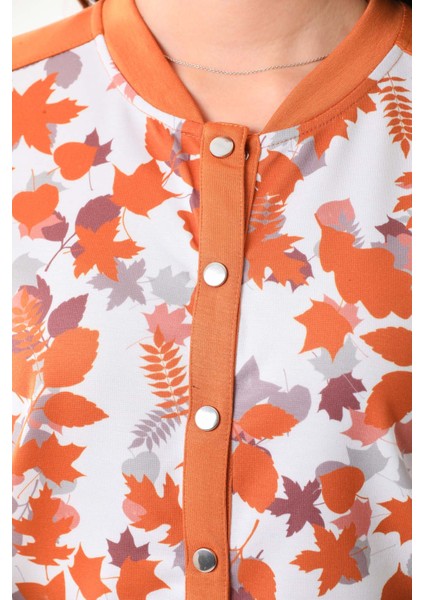 Kadın Desenli Düğmeli Ceket 23969 Kiremit fırsatları