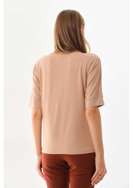 Kadın Bisiklet Yaka Kısa Kol Bluz 23009 Camel fırsatları
