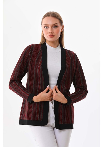 Kadın Desenli Önü Açık Ceket 23958 Bordo
