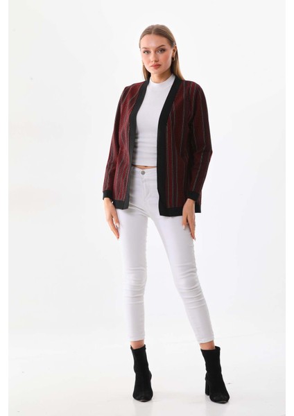 Kadın Desenli Önü Açık Ceket 23958 Bordo fiyatları