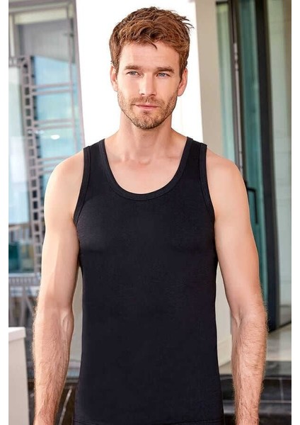 1022 Erkek Tekli Askı Atlet -Siyah - -64