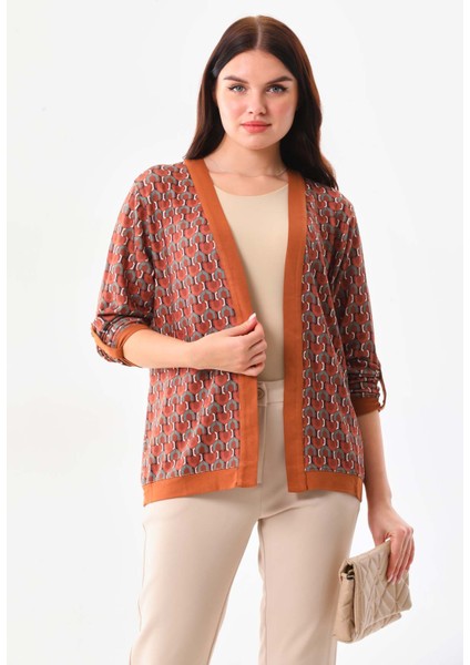 Kadın Desenli Kol Detaylı Ceket 23959 Camel