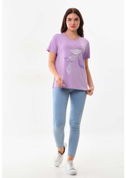 Kadın Desenli Kısa Kol Bluz 23143 Lila fiyatları