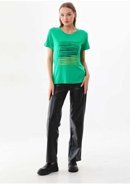 Kadın Taş Detaylı Desenli Kısa Kol Bluz 23165 Benetton fiyatları