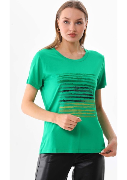 Kadın Taş Detaylı Desenli Kısa Kol Bluz 23165 Benetton modelleri