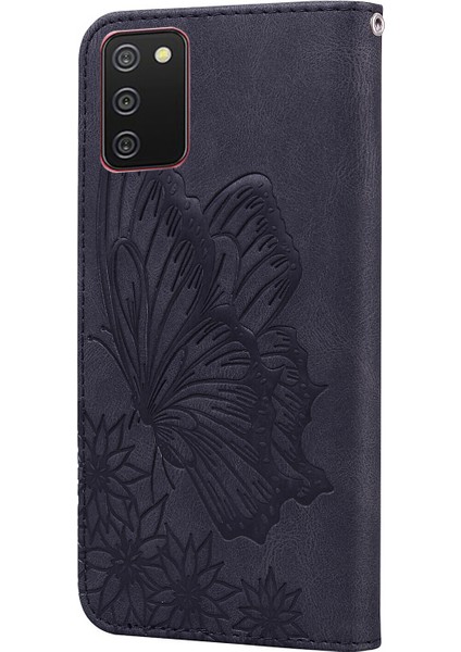 - 9117 Samsung Galaxy A03S Kabartmalı Kelebek Çiçek Deri Folyo Cüzdan Bilek Kayışı Kart Yuvaları Tutucu Çevirmeli Telefon Kılıfı (Yurt Dışından)