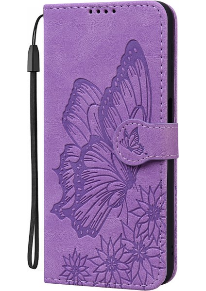 - 9117 Samsung Galaxy A42 5g Kabartmalı Kelebek Çiçek Deri Folyo Cüzdan Bilek Kayışı Kart Yuvaları Tutucu Çevirmeli Telefon Kılıfı (Yurt Dışından)