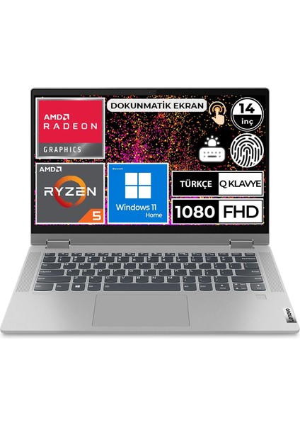 Ideapad Flex 5 Ryzen 5 5500U 8gb Ram 512GB SSD 14" Windows 11 Dokunmatik Ekran 82HU00EETX