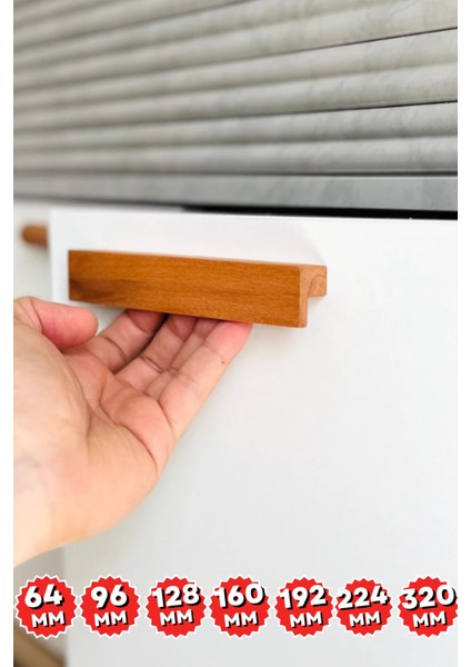Dolap Kulpu, 10 Adet - 192 mm (19,2 Cm) - Doğal Ahşap Kulp, Cekmece Kulpu, Mutfak Dolap Kulplari
