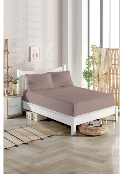 Renkli 100X200 Tek Kişilik Sıvı Geçirmez Pamuklu Kapitoneli Fitted Çarşaflı Alez Yatak Koruyucu Bej