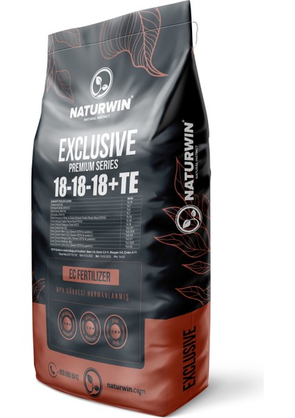 Exclusive 18-18-18+Te Özel Seri Sıfır Klor Enzimli Npk Gübresi 25 kg