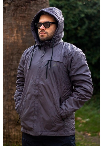 Erkek Antrasit Suya Dayanıklı Rüzgar Geçirmez Çıkarılabilir Kapüşonlu Balıkçı Motorcu Mont 23EMNTR860