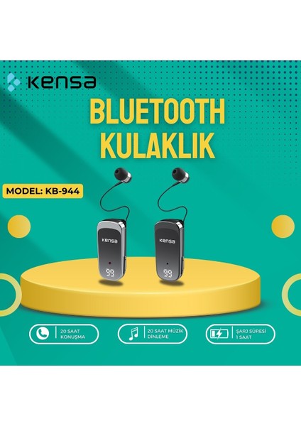 KB-944 Göstergeli Siyah Bluetooth Makaralı Kulaklık