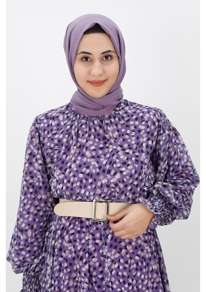 8050 Fırça Desenli Şifon Elbise