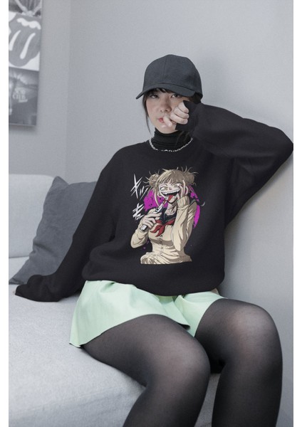 Fuddy Moda My Hero Academia Himiko Baskılı Kapüşonsuz Sweatshirt