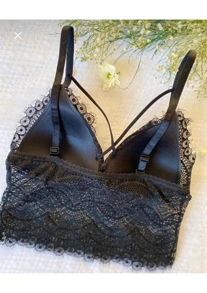 Larisa Cosmetics Siyah Saten Şortlu Bralet Takım