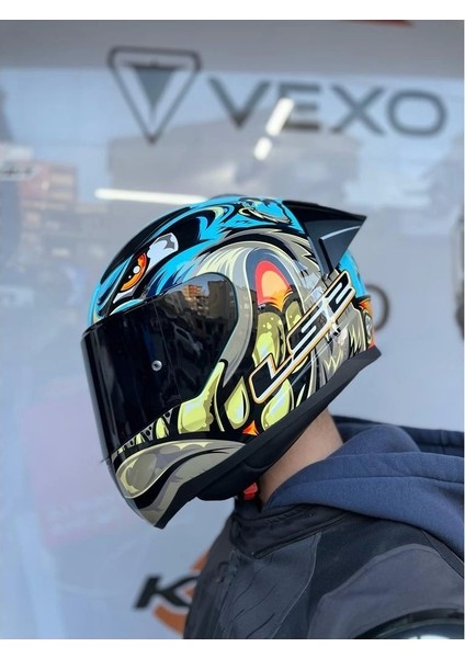 Rapıd 2 Neo Mavi-Mor Kask Siyah Vizör Mtn Spoiler