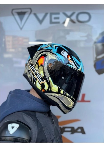 Rapıd 2 Neo Mavi-Mor Kask Siyah Vizör Mtn Spoiler
