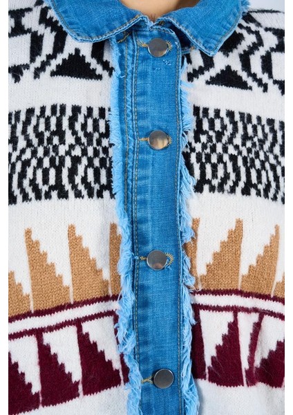 Denim Yaka Desenli Triko Gömlek Kazak modelleri