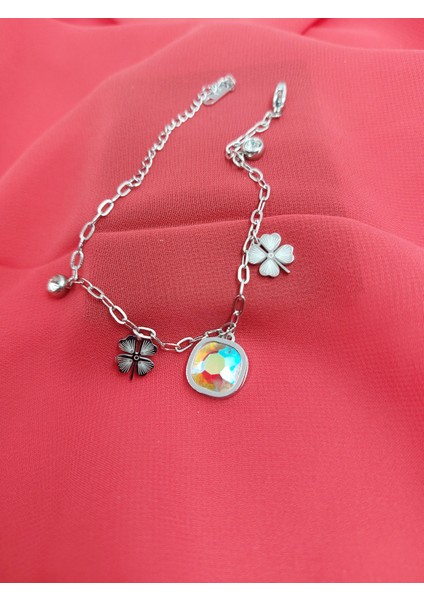 Yoncalı Renkli Taşlı Gümüş Çelik Bileklik Demeter