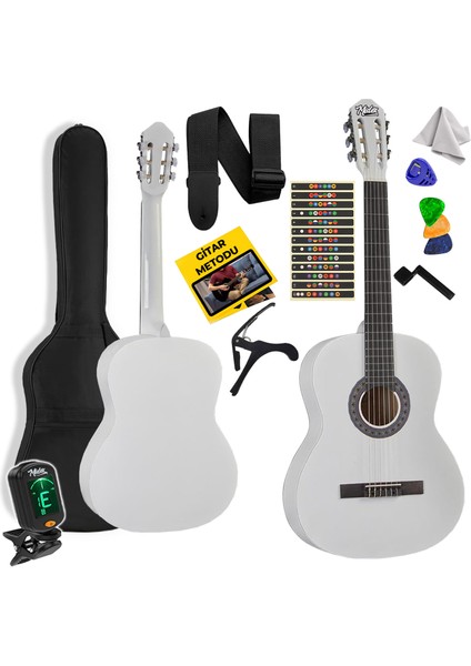 CG-34WH-PAK Kaliteli 34 İnç 1/2 Juniur Çocuk Gitarı Seti 4-8 Yaş Arası + Tuner Çanta Capo Askı Nota Sticker Pena Metod