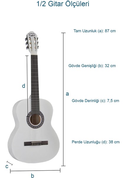 CG-34WH-PAK Kaliteli 34 İnç 1/2 Juniur Çocuk Gitarı Seti 4-8 Yaş Arası + Tuner Çanta Capo Askı Nota Sticker Pena Metod