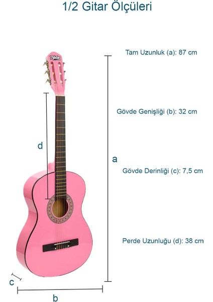 CG-34PK Kaliteli 34 İnç 1/2 Juniur Çocuk Gitarı 4-8 Yaş Arası + Çanta Capo Nota Sticker Askı Pena Metod