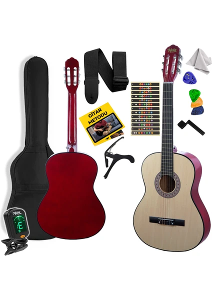 CG-34NT-PAK Kaliteli 34 İnç 1/2 Juniur Çocuk Gitarı Seti 4-8 Yaş Arası + Tuner Çanta Capo Askı Nota Sticker Pena Metod