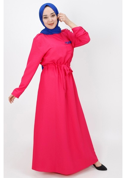 1021 Cep Zincir Detaylı Bürümcük Kumaş Elbise